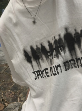 BUFANSTUDIO设计感小众白色短袖T恤cleanfit百搭模糊字母人物重磅