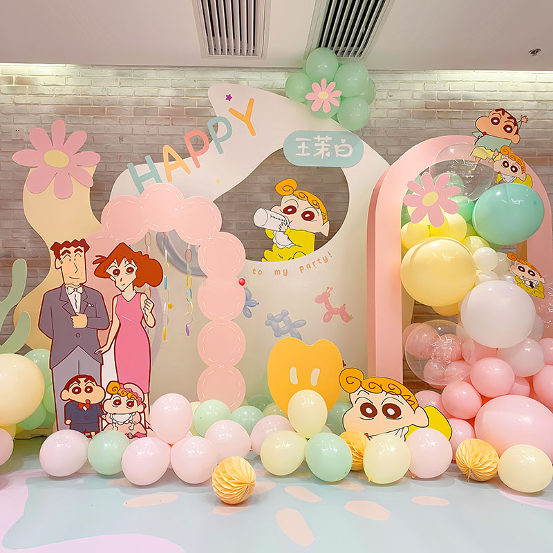 蜡笔小新装饰布置周岁生日满月女孩kt板定制派对背景板主题百日宴