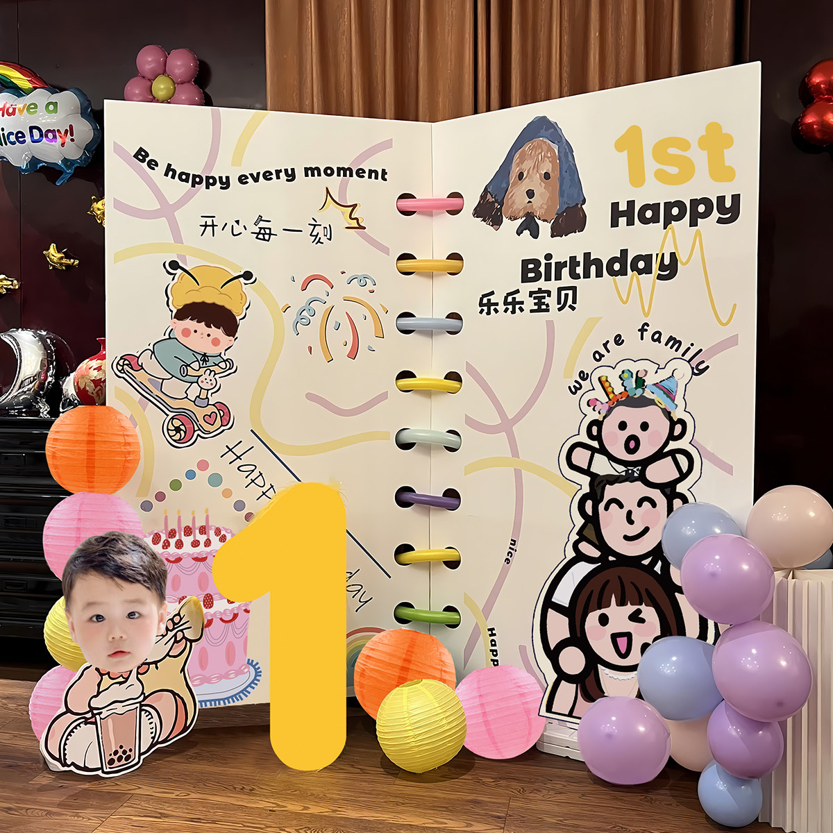 kt韩系ins宝宝周岁生日布置场景装饰女孩气球kt板百日宴背景板