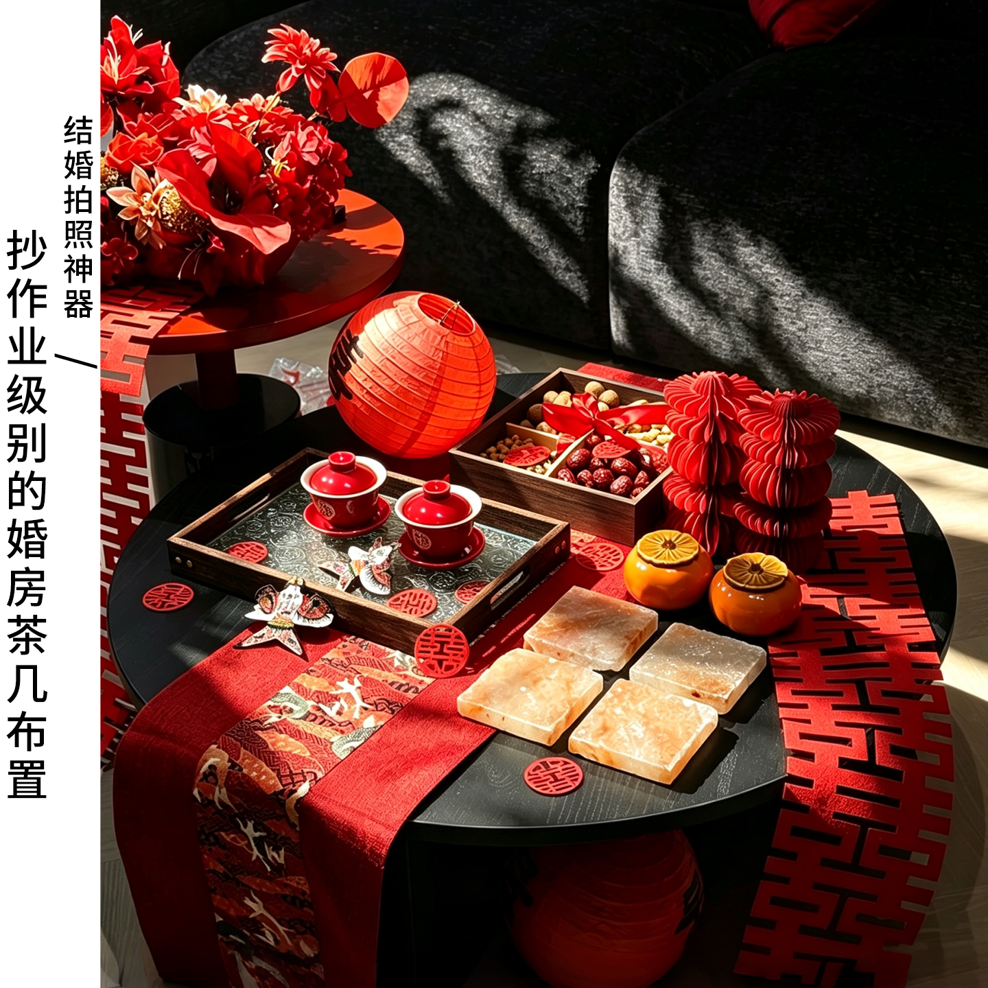 婚房布置客厅结婚装饰新房茶几桌面中式订婚摆台婚礼敬茶套装