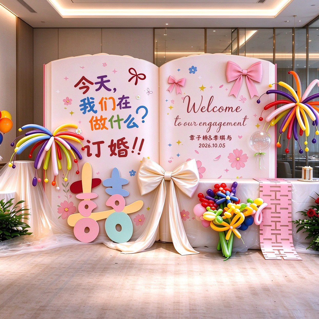 订婚布置装饰套装大背景多巴胺kt酒店背景墙装饰结婚摆件用品大全
