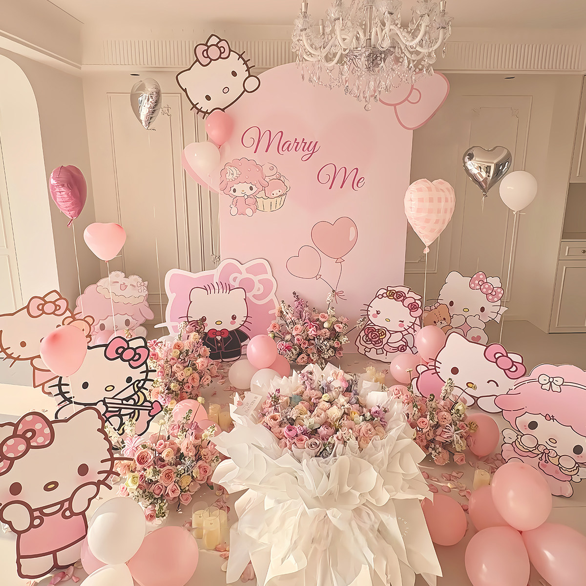 214求婚室内外布置情人节气球道具HelloKitty猫氛围场景装饰kt板