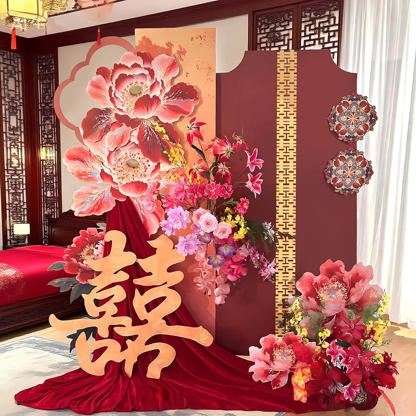 结婚布置装饰背景墙酒店婚礼kt板迎宾留影区出阁答谢宴订婚摆件