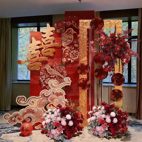 新中式婚房布置装饰背景迎宾牌婚宴订婚场景迎宾牌场景布置KT板