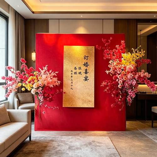 订婚宴布置装饰全套餐场景2026背景墙kt板定亲摆件用品新中式定制