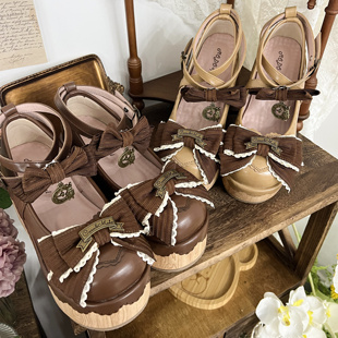 厚底仿木纹可爱圆头蝴蝶结松糕鞋 lolita鞋 捉迷藏 3.28再贩