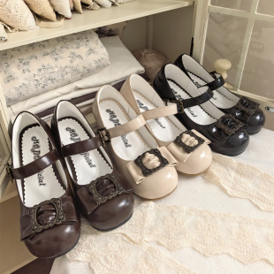 现货 优雅中跟Lolita鞋 小圆头cla复古女鞋 可可画框中跟