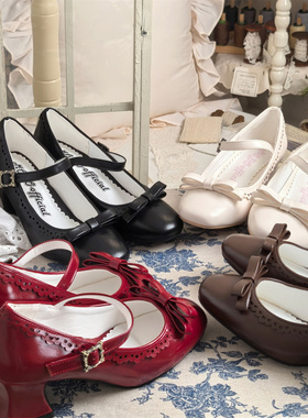 喜欢请收藏丨艾莉丨摩多modo原创Lolita一字带简约雕花中跟小皮鞋