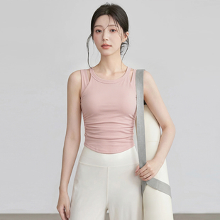 VOJ带胸垫瑜伽服背心女夏健身内衣普拉提训练假两件运动上衣套装