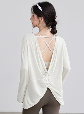 VOJ露背瑜伽服高级感罩衫宽松速干轻薄透气运动上衣普拉提健身衣