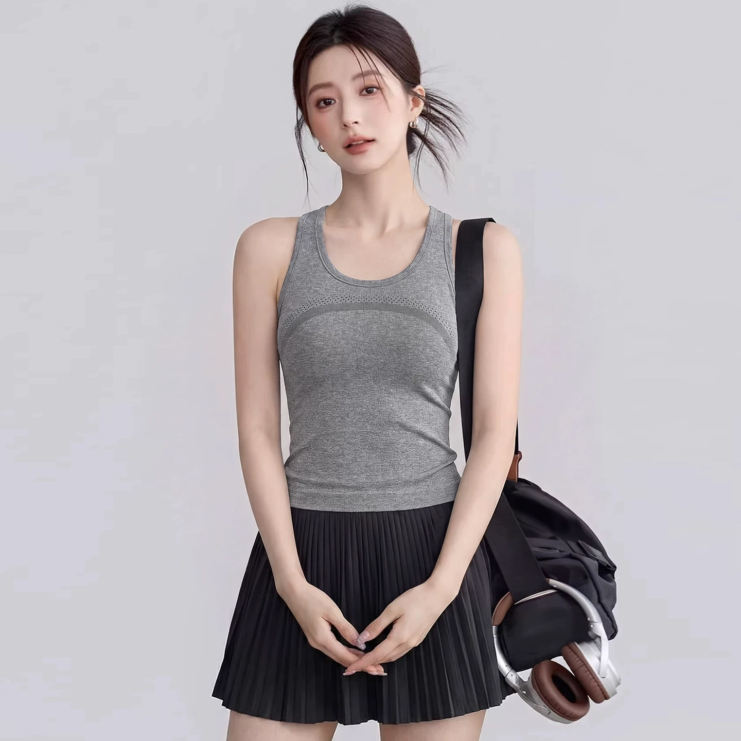 VOJ速干瑜伽服背心女新款带胸垫防震普拉提内衣运动套装健身上衣