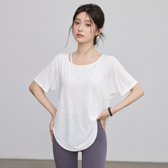 VOJ瑜伽服女2025新款运动上衣宽松轻薄透气罩衫高级感短袖健身服