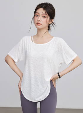 VOJ瑜伽服女2026新款运动上衣宽松轻薄透气罩衫高级感短袖健身服