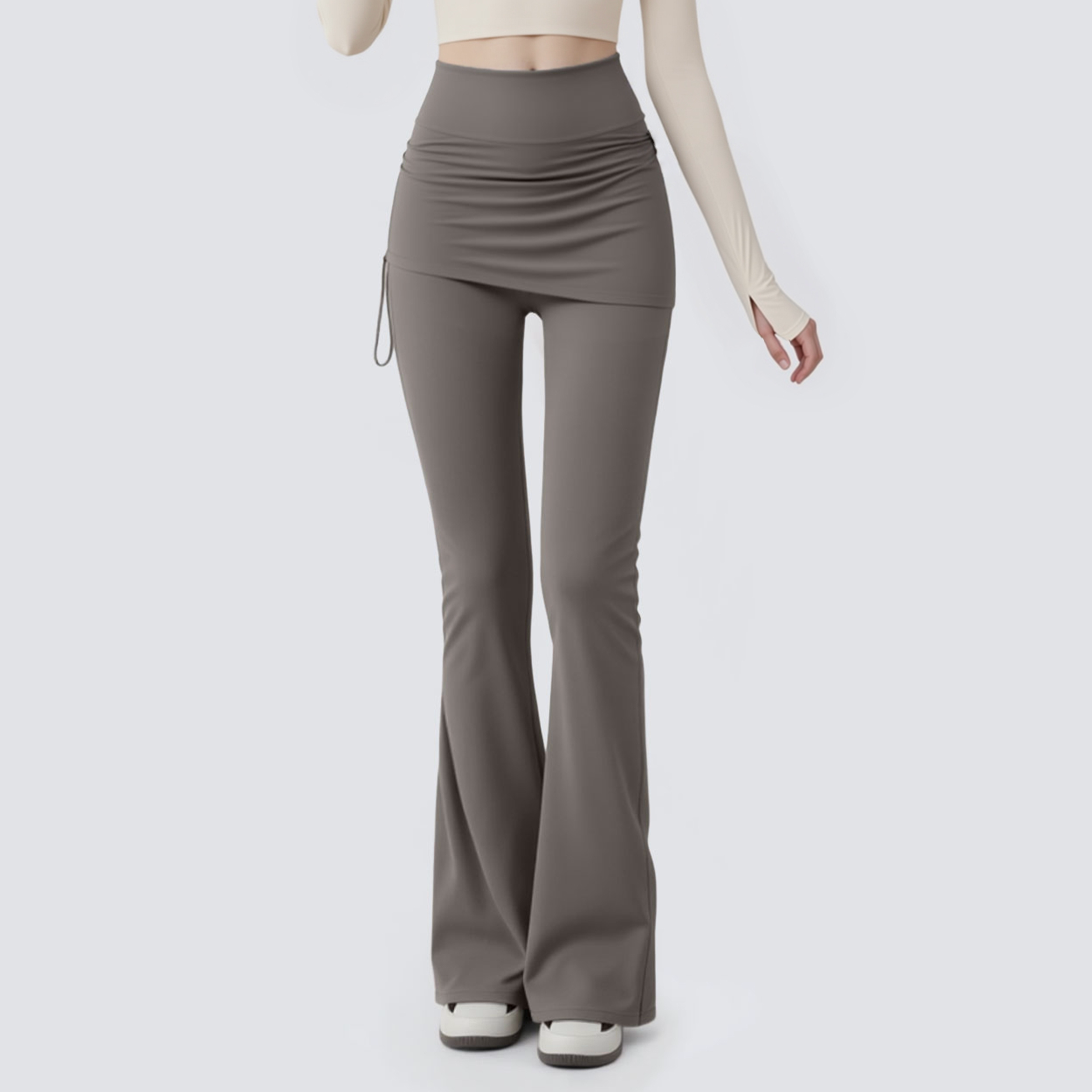 VOJ假两件瑜伽裤微喇运动高腰普拉提训练长裤提臀裙裤屁帘健身裤