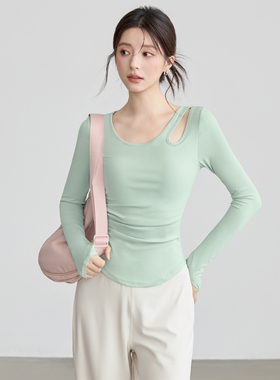 VOJ瑜伽服上衣带胸垫镂空运动长袖速干紧身专业训练普拉提健身服