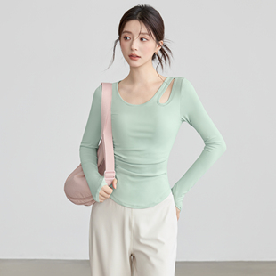 VOJ瑜伽服上衣带胸垫镂空运动长袖速干紧身专业训练普拉提健身服