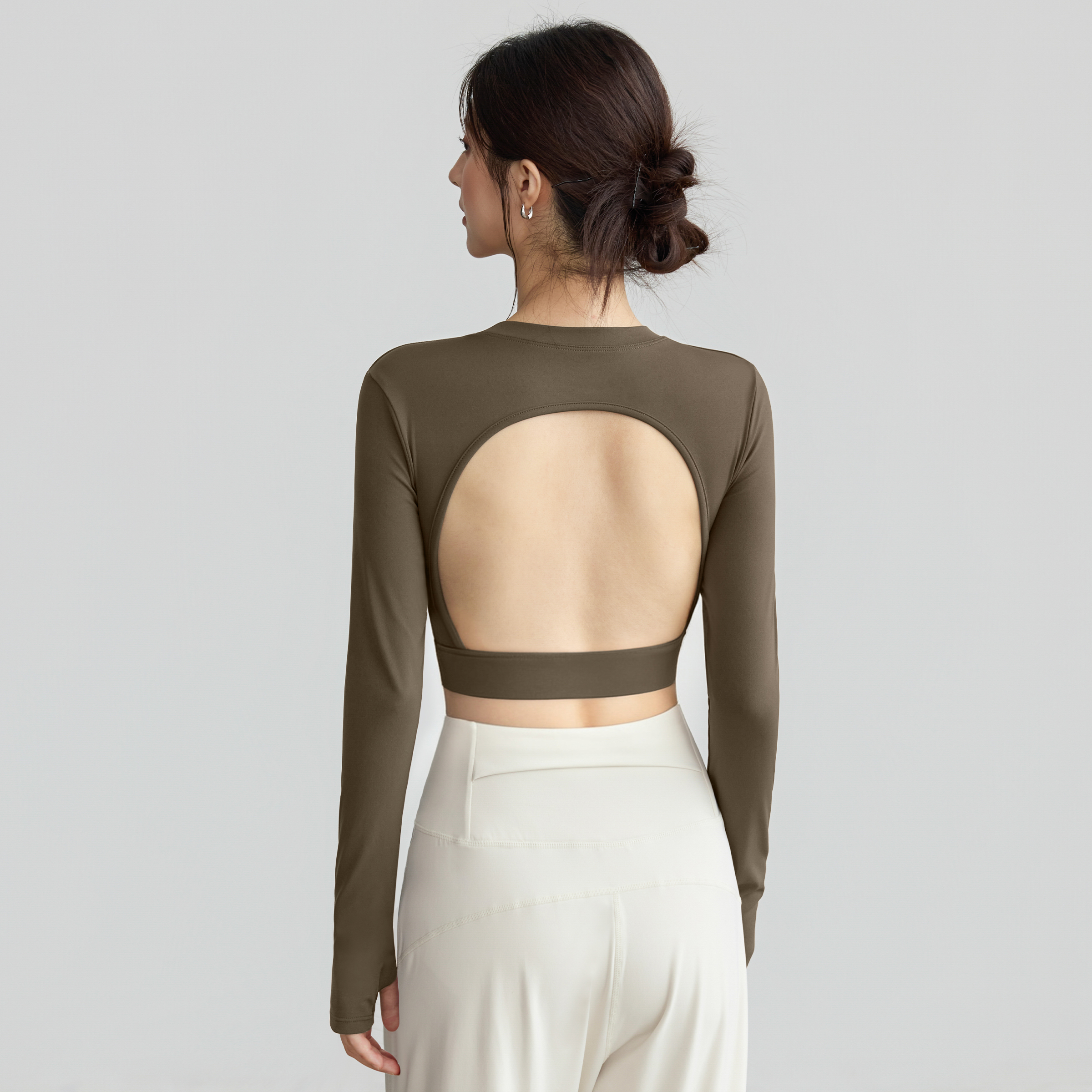 VOJ瑜伽服美背长袖露背运动上衣