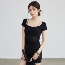 VOJ瑜伽服女2025新款高级感网纱运动上衣性感显瘦健身短袖训练服