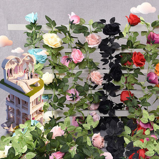 仿真玫瑰花藤条塑料假花藤蔓植物空调管道装饰花遮挡摆设吊顶墙面