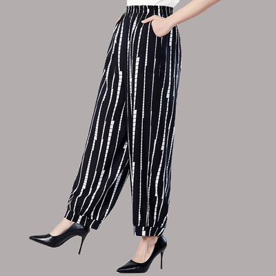 时尚花裤棉绸灯笼裤中老年阔腿裤女休闲广场舞蹈裤大码哈伦萝卜裤