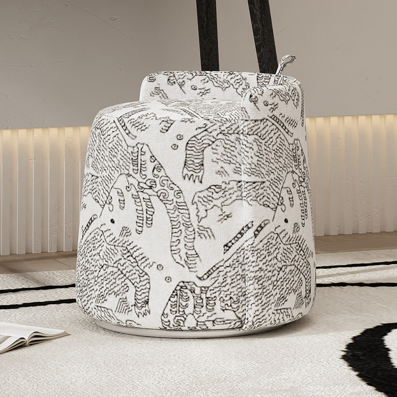 中古风化妆凳卧室靠背椅子梳妆台凳子美甲椅家用网红梳妆凳虎山纹