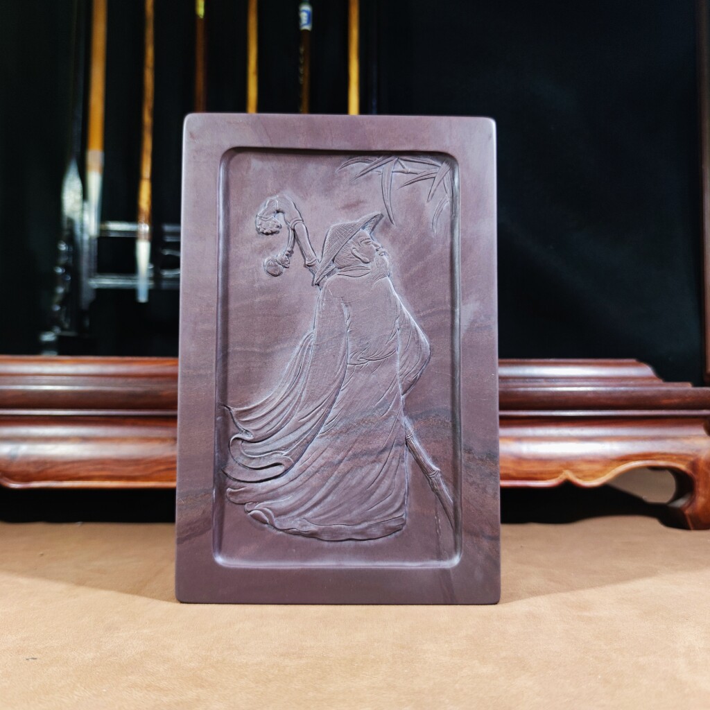 高档精品书法绘画砚台文房四宝肇庆端砚北岭宋坑纯手工雕刻人物砚