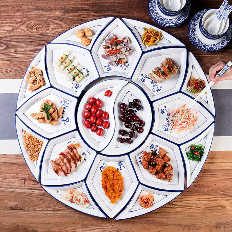 网红创意国风陶瓷拼盘餐具组合套装家用16件青花瓷圆桌盘碗碟家用,餐饮具,盘,淘宝优惠券,粉丝福利购,淘宝优惠卷