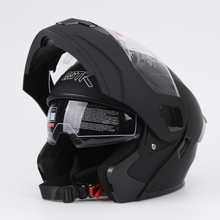 QSTK揭面盔摩托车头盔男女双镜半全盔蓝牙机车头盔装备