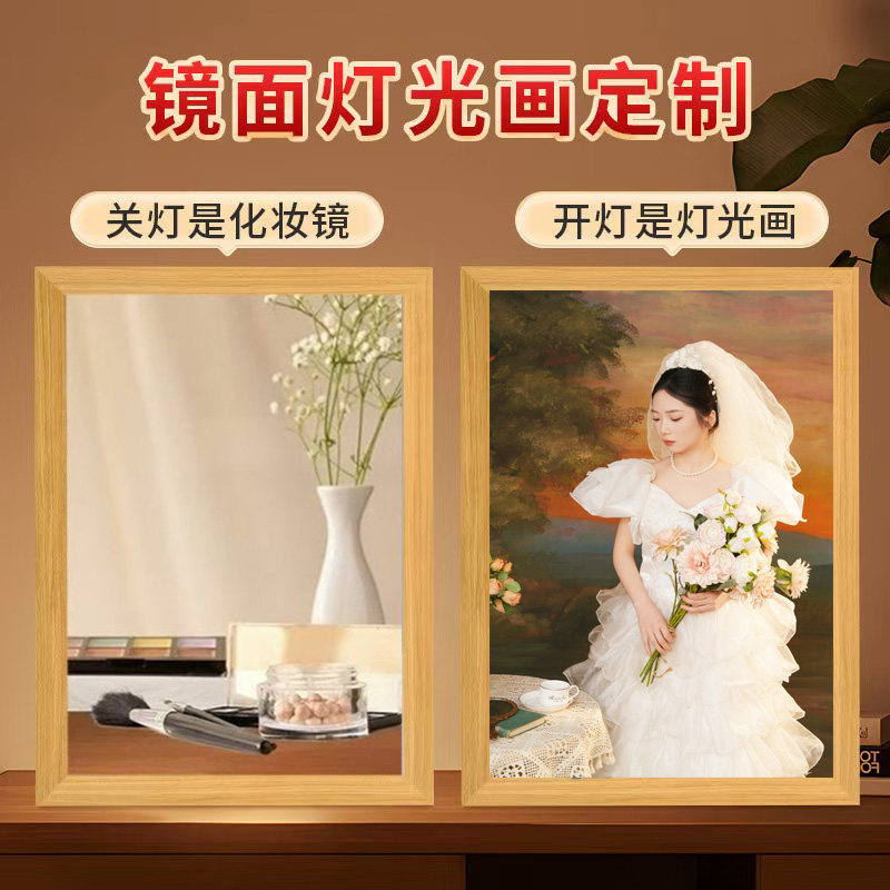 diy镜子灯光画小夜灯卧室摆件
