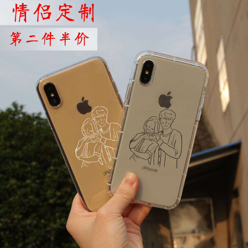 iphone13pro手绘手机壳来图定制情侣照片秀恩爱vivo