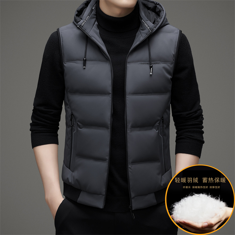 2025年秋季连帽时尚都市鸭绒男装羽绒马甲