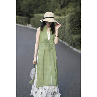 竹颖 明制无袖长比甲/褂子 印花长衫日常通勤汉服春夏女|一墨沅芷
