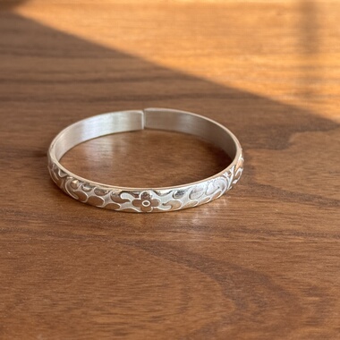 千凤银足银999繁花纯银手镯送礼