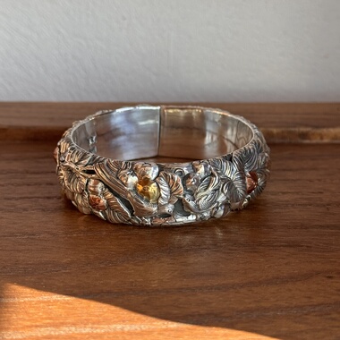 千凤银足银999牡丹花纯银手镯