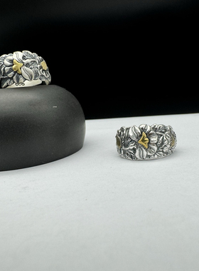 千凤银足银999复古繁花戒指