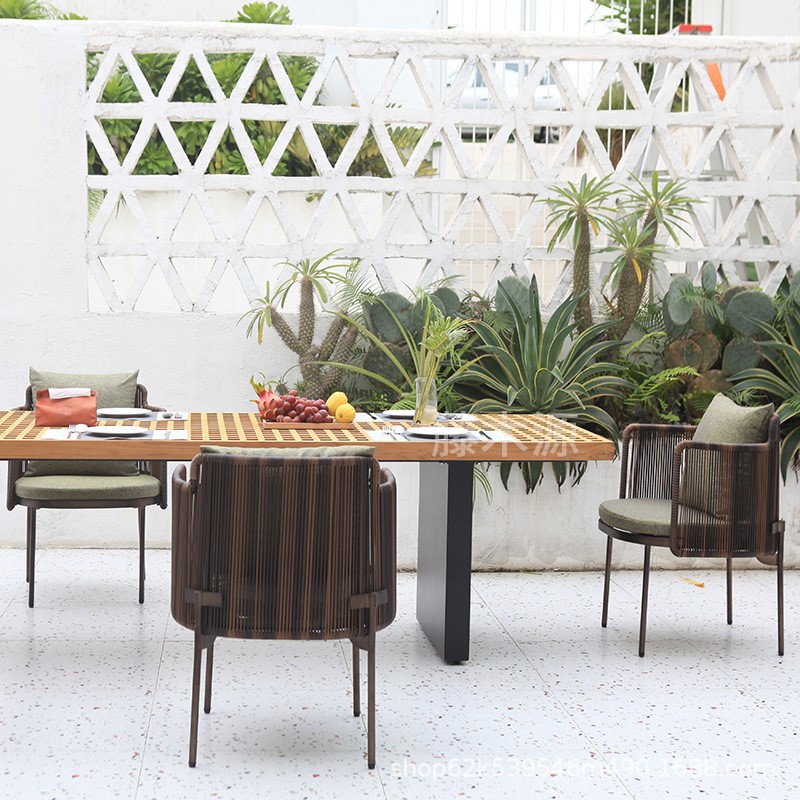 现货户外桌椅休闲庭院酒店别墅防水防晒柚木藤椅室外院子藤编桌椅