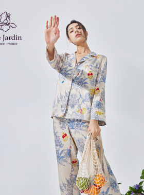 soie jardin 3#花园系列经典风格真丝印花睡衣套装家居服套装