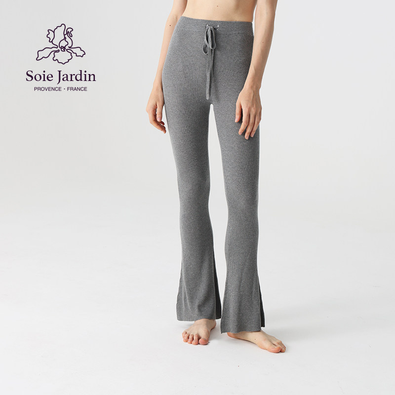 9#纯色保暖时尚女奢华真丝羊绒针织高腰喇叭长裤温暖舒适家居裤