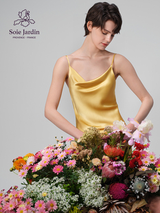 春满 soie 荡领美背桑蚕丝家居服吊带短睡裙 jardin 真丝睡裙