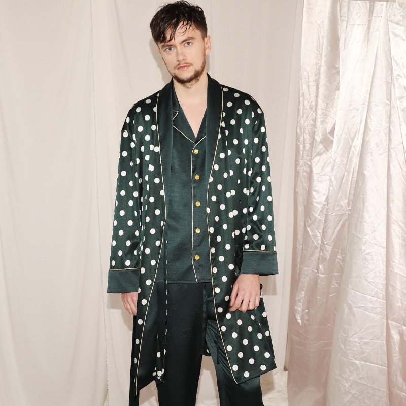 soie jardin 3#阿波罗男真丝人字纹提花波点印花男真丝绸浴袍睡袍