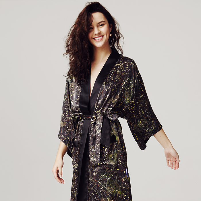 soie jardin 3#黑石真丝睡袍英国liberty进口真丝印花长款睡袍