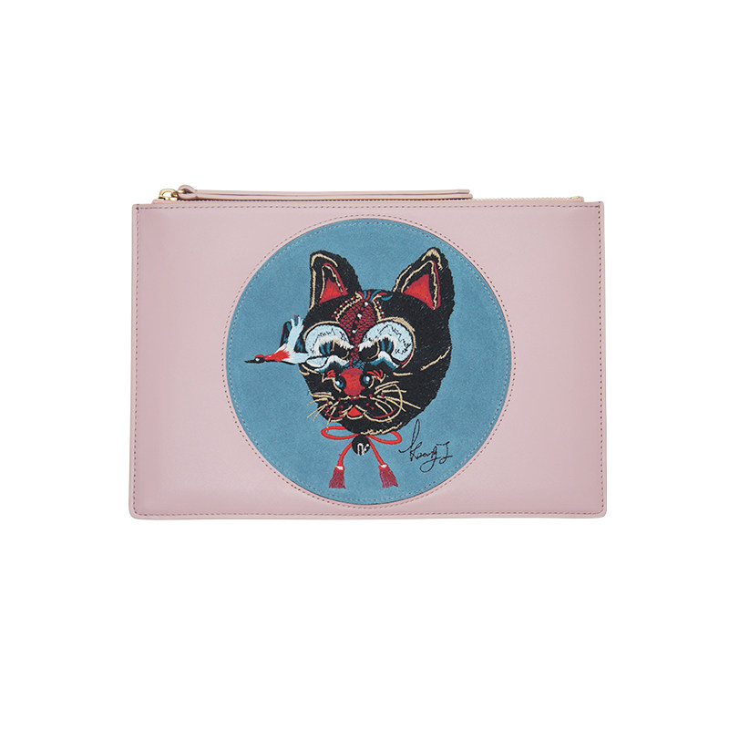 soie jardin KZENG艺术联名定制进口头层牛皮刺绣女真皮手包票夹