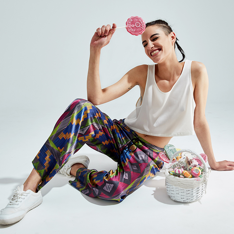 soie jardin 3#迷宫 意大利设计师手绘真丝桑蚕丝阔腿裤外穿长裤