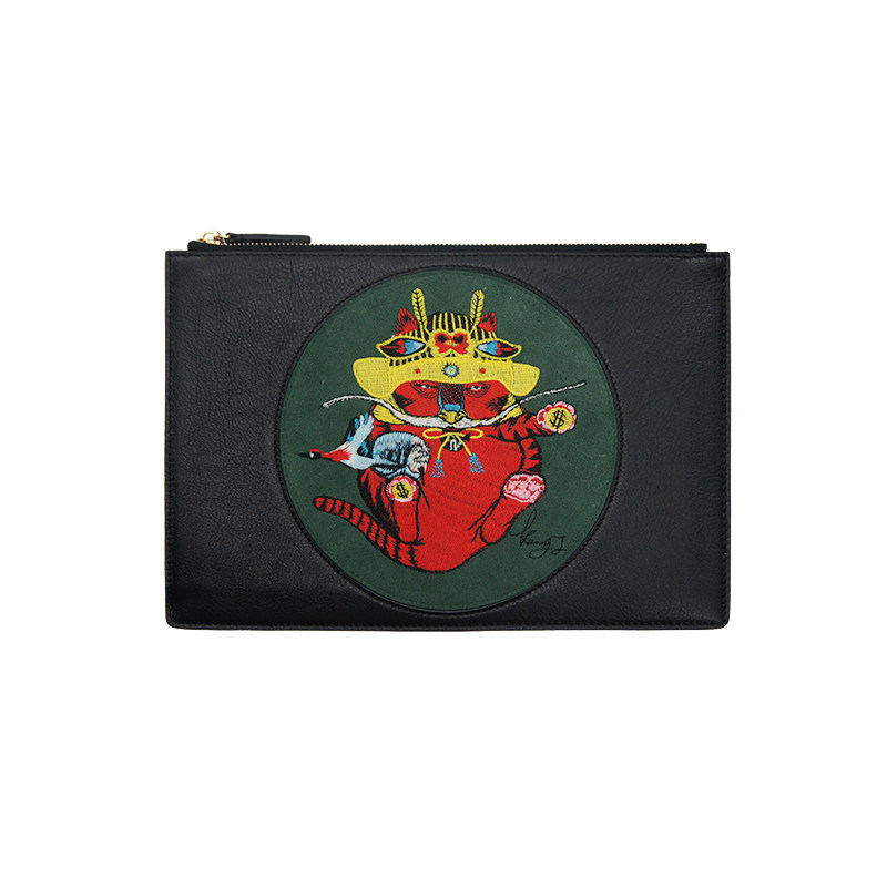 soie jardin KZENG原创艺术联名意大利头层牛皮刺绣潮流手拿包