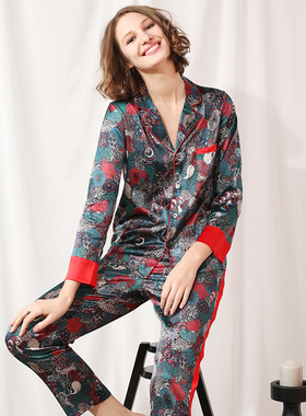 soie jardin 3#海棠英国liberty真丝女印花家居服桑蚕丝睡衣套装