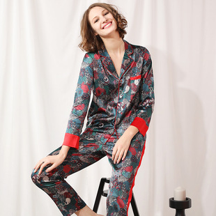 海棠英国liberty真丝女印花家居服桑蚕丝睡衣套装 jardin soie