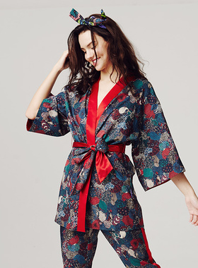 soie jardin 3#海棠英国liberty印花系腰睡袍浴袍品牌家居服