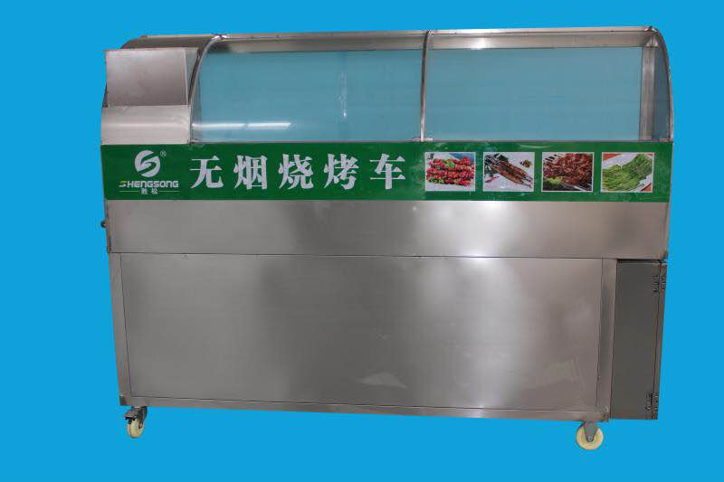 自带排烟净化电场 高压电源过滤 电离 吸附等技术,处理油及烟雾,使其油烟净化后的净化离达到90%以上  全车采用不锈钢材质,配有透明弧形的钢化玻璃 美观大方