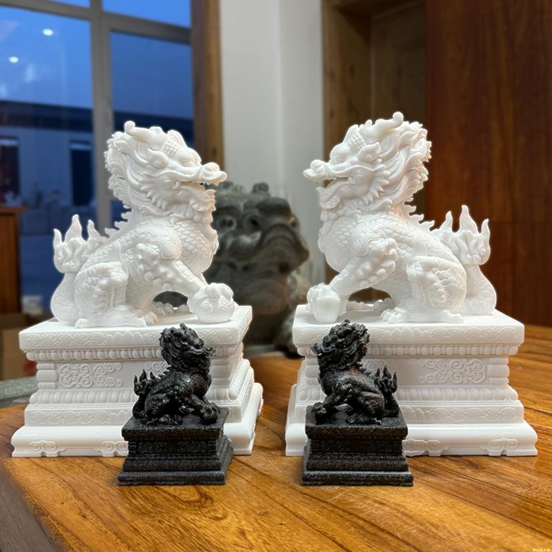 麒麟摆件一对招财店铺客厅门口玄关办公桌石雕汉白玉乔迁开业礼品