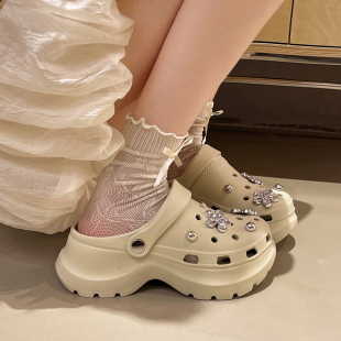 休闲沙滩鞋 洞洞鞋 ins潮厚底包头半拖鞋 防滑时尚 女夏外穿2026新款